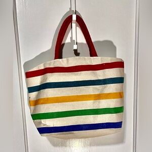Striped Canvas Book Bag with Red Handles